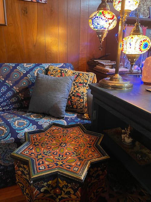 Moroccan Muqarnas Table, Painted "Blue-Blueberry"/ Andalusian Style.