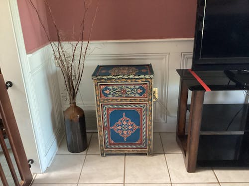 Moroccan Painted "Blue- Raspberry" Nightstand Table/ Andalusian Style.