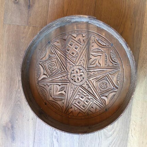 Low Moroccan Carved Mida Table With Rim/ Amazigh style.