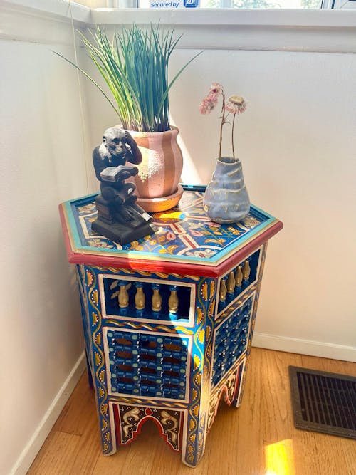 Moroccan "Blue - Raspberry" Table with Musharabi/ Andalusian Style.